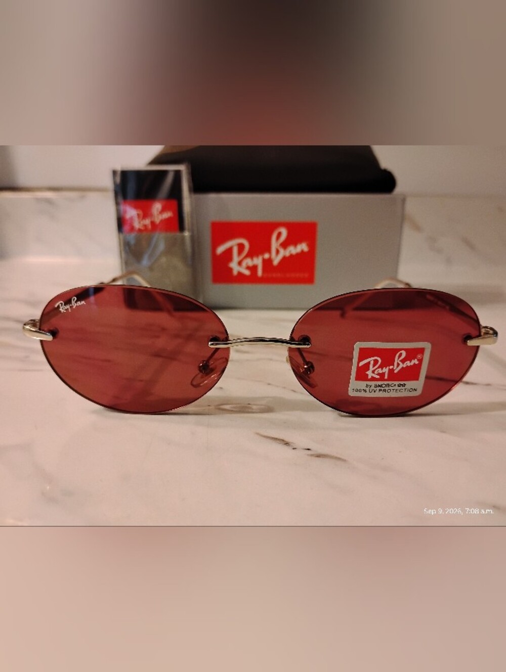 Ray-Ban Women's Rimless Oval Sunglasses - Pink Lenses